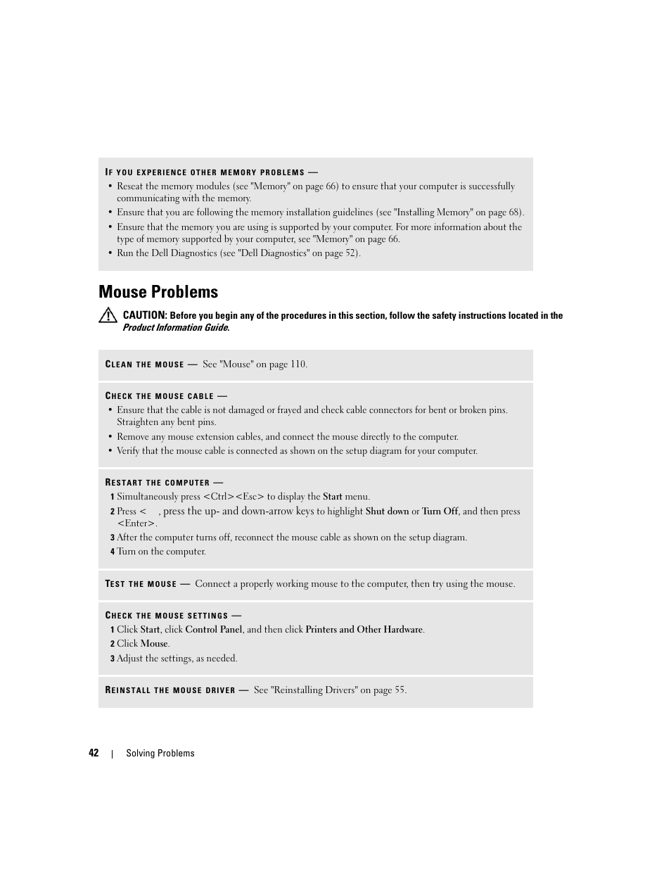 Mouse problems | Dell XPS 210 User Manual | Page 42 / 136