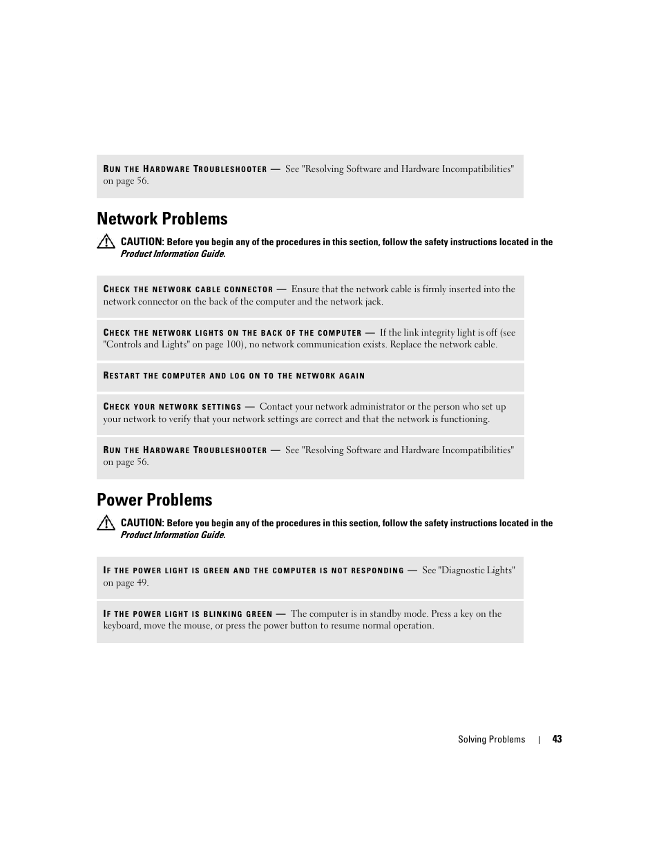 Network problems, Power problems | Dell XPS 210 User Manual | Page 43 / 136