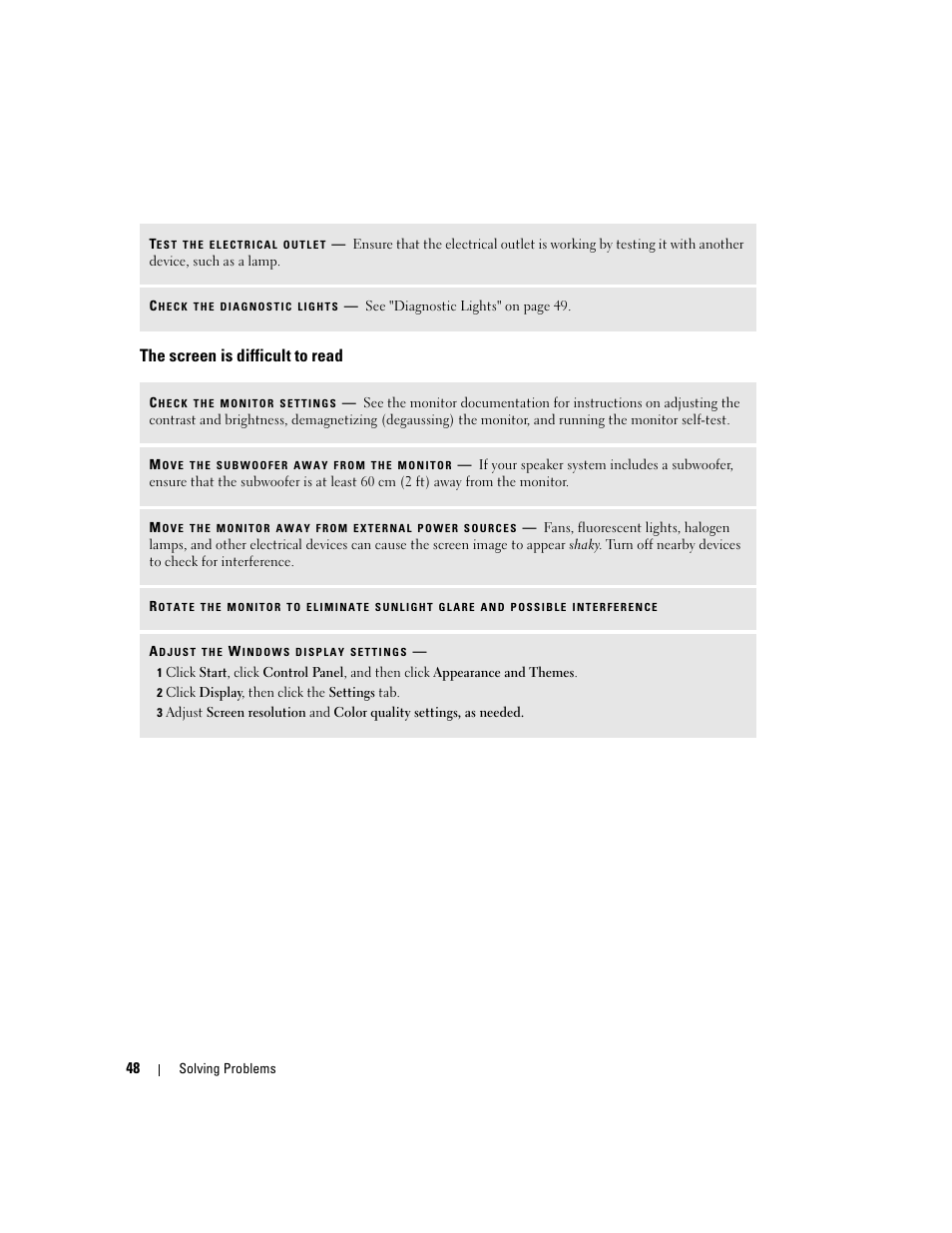 The screen is difficult to read | Dell XPS 210 User Manual | Page 48 / 136
