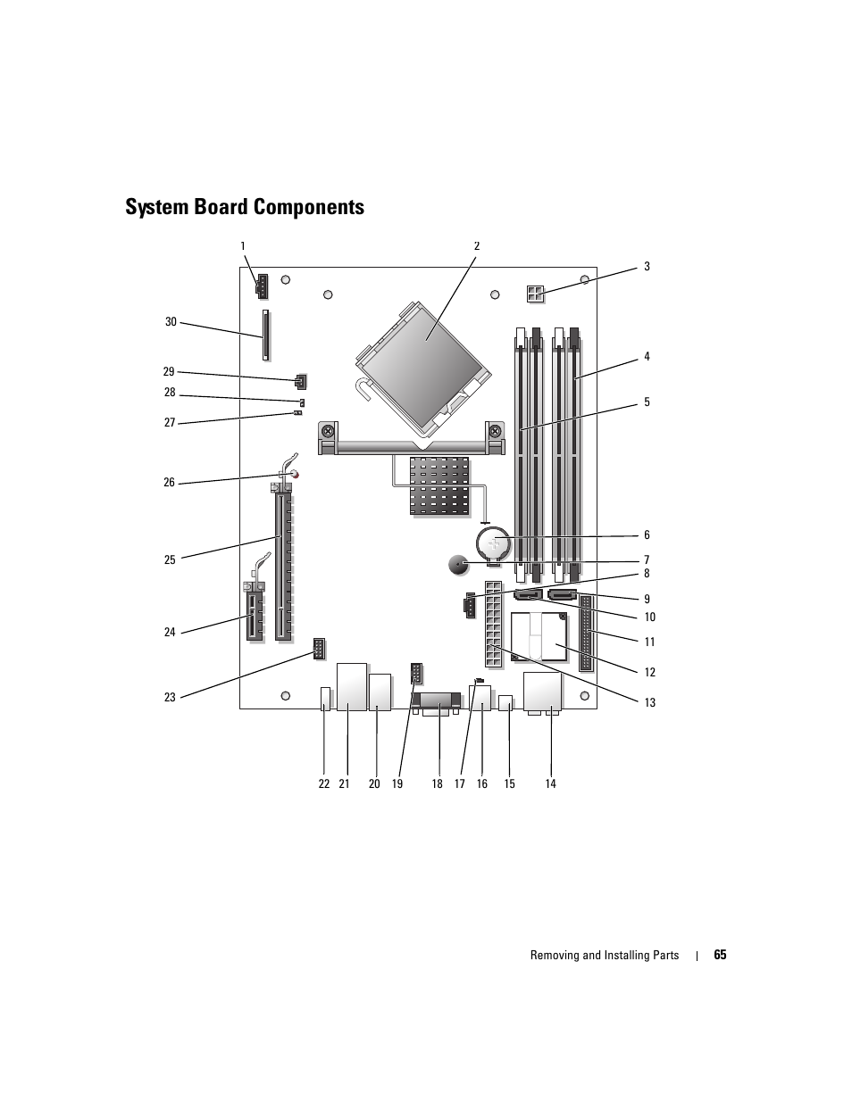 System board components, D (see "system board | Dell XPS 210 User Manual | Page 65 / 136