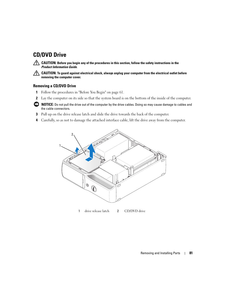 Cd/dvd drive, Removing a cd/dvd drive | Dell XPS 210 User Manual | Page 81 / 136