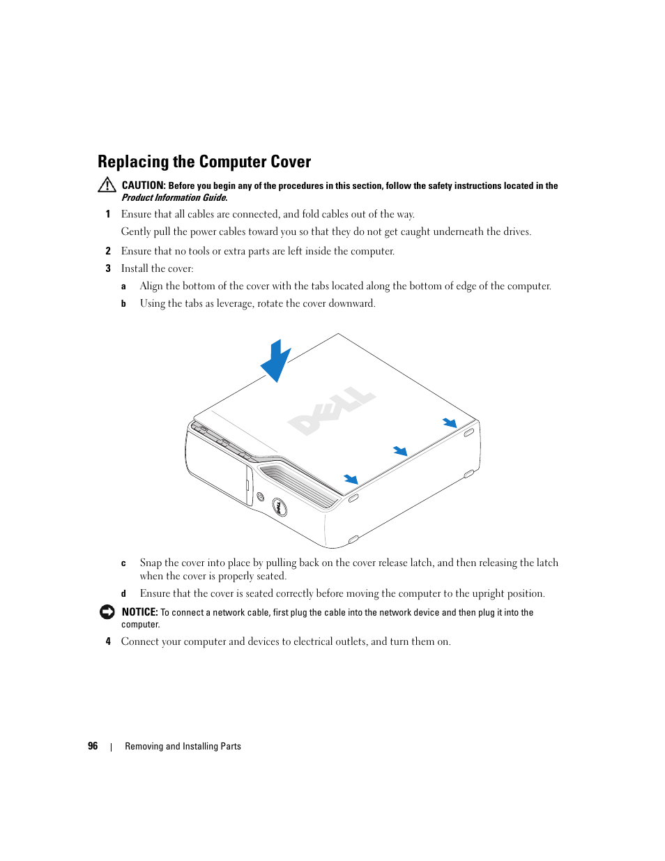 Replacing the computer cover | Dell XPS 210 User Manual | Page 96 / 136