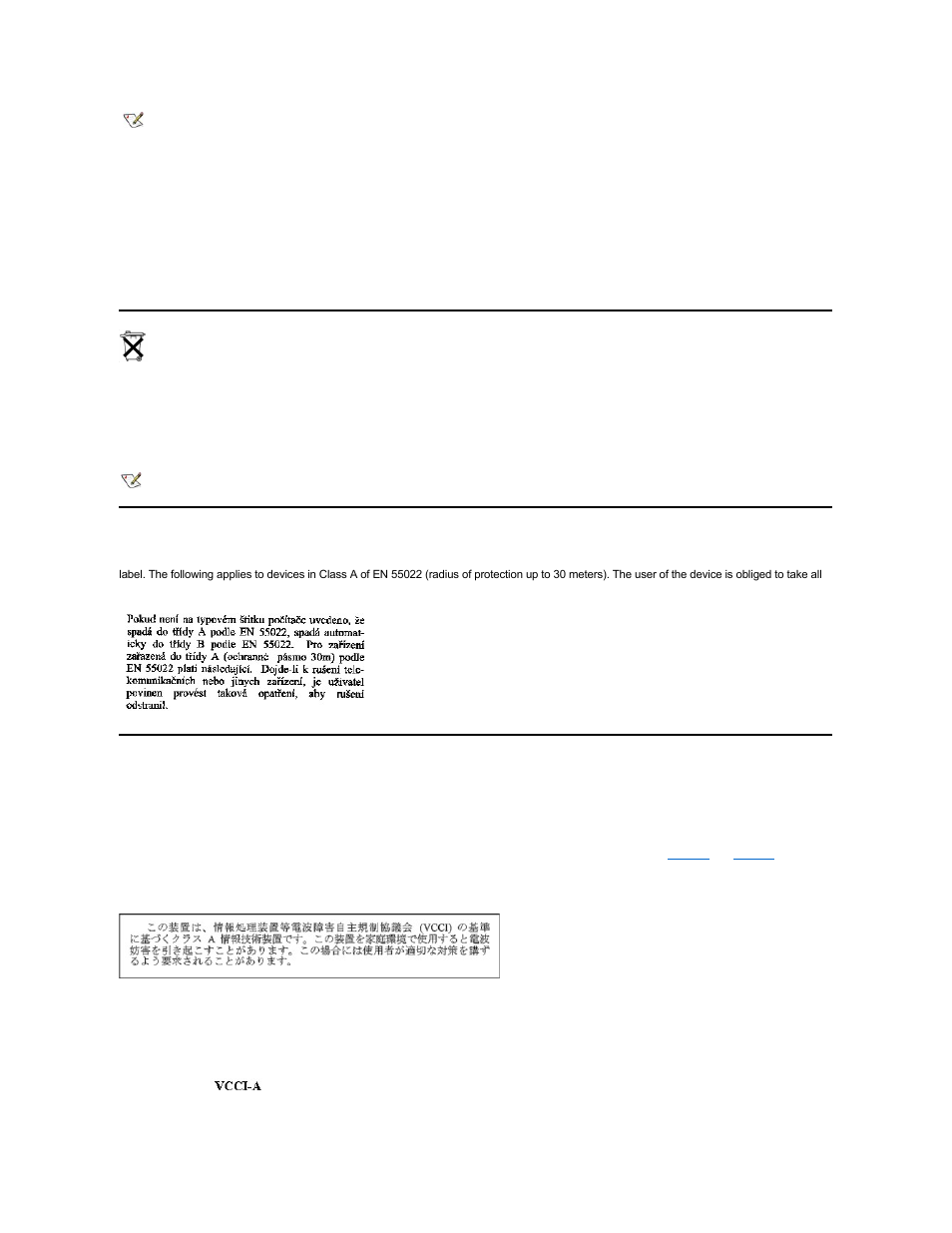 Battery disposal, En 55022 compliance (czech republic only), Vcci notice (japan only) | Dell PowerEdge 6400 User Manual | Page 51 / 86