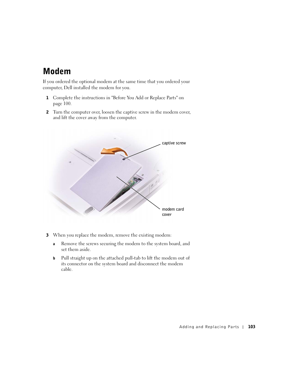 Modem | Dell Inspiron 1100 User Manual | Page 103 / 164