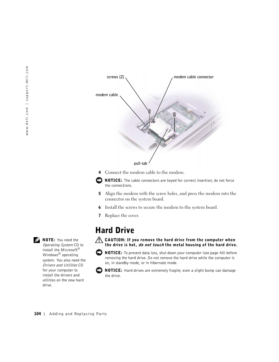 Hard drive | Dell Inspiron 1100 User Manual | Page 104 / 164