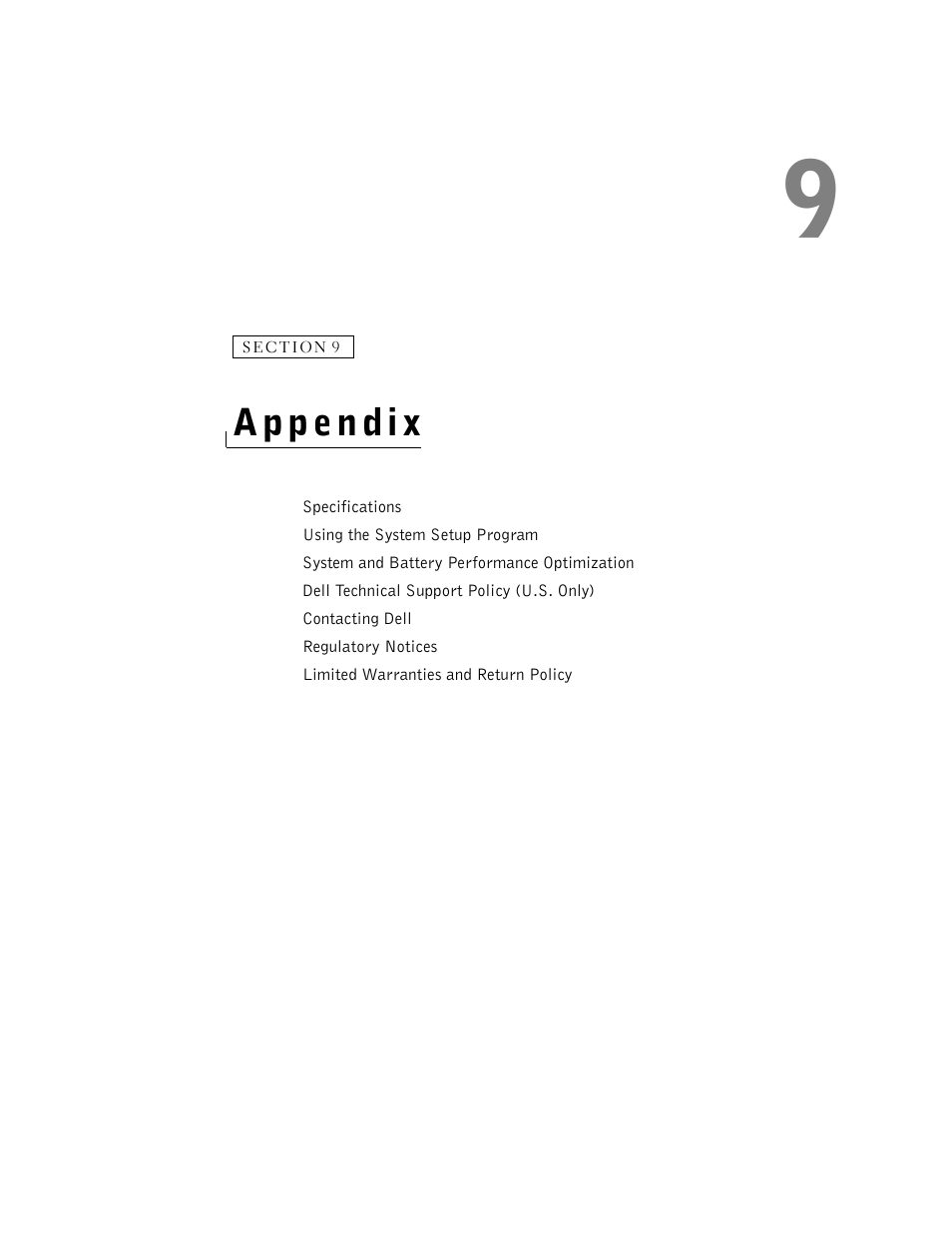 Appendix, 9 appendix | Dell Inspiron 1100 User Manual | Page 113 / 164