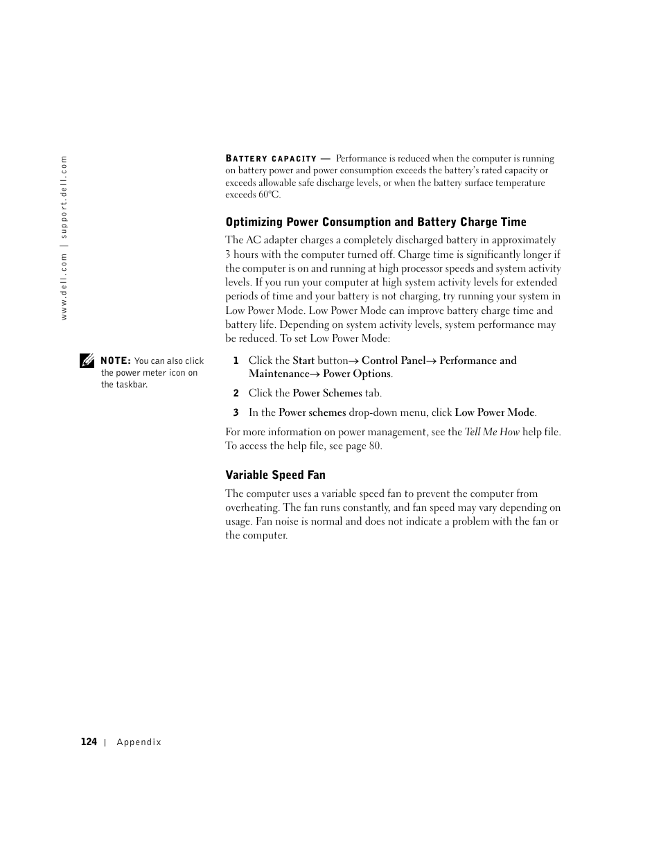 Variable speed fan | Dell Inspiron 1100 User Manual | Page 124 / 164