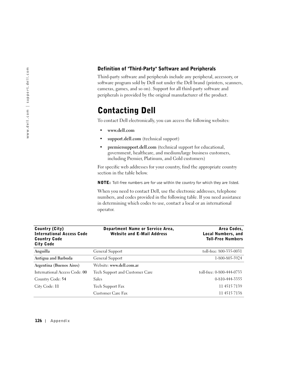 Contacting dell | Dell Inspiron 1100 User Manual | Page 126 / 164