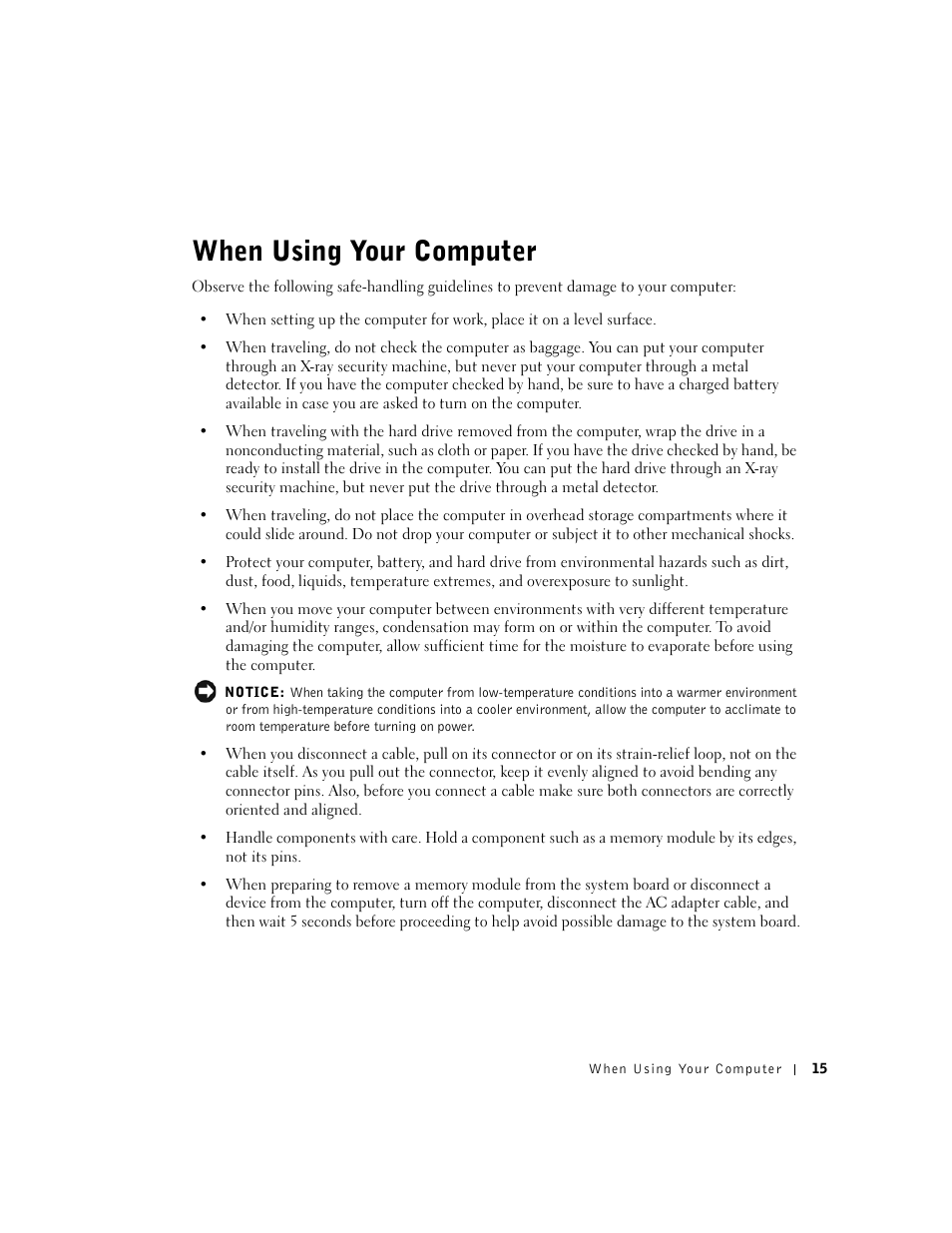 When using your computer | Dell Inspiron 1100 User Manual | Page 15 / 164