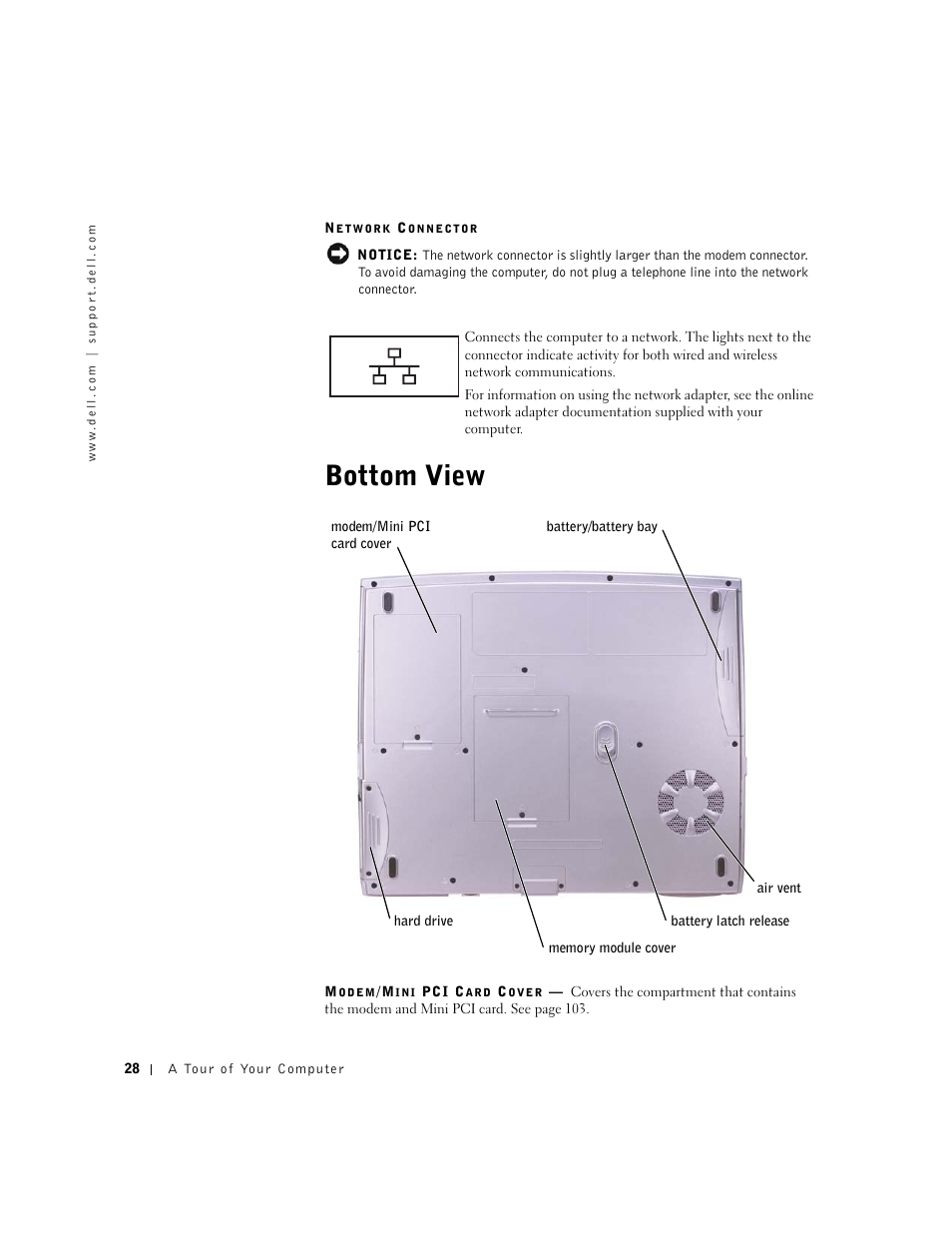 Bottom view | Dell Inspiron 1100 User Manual | Page 28 / 164