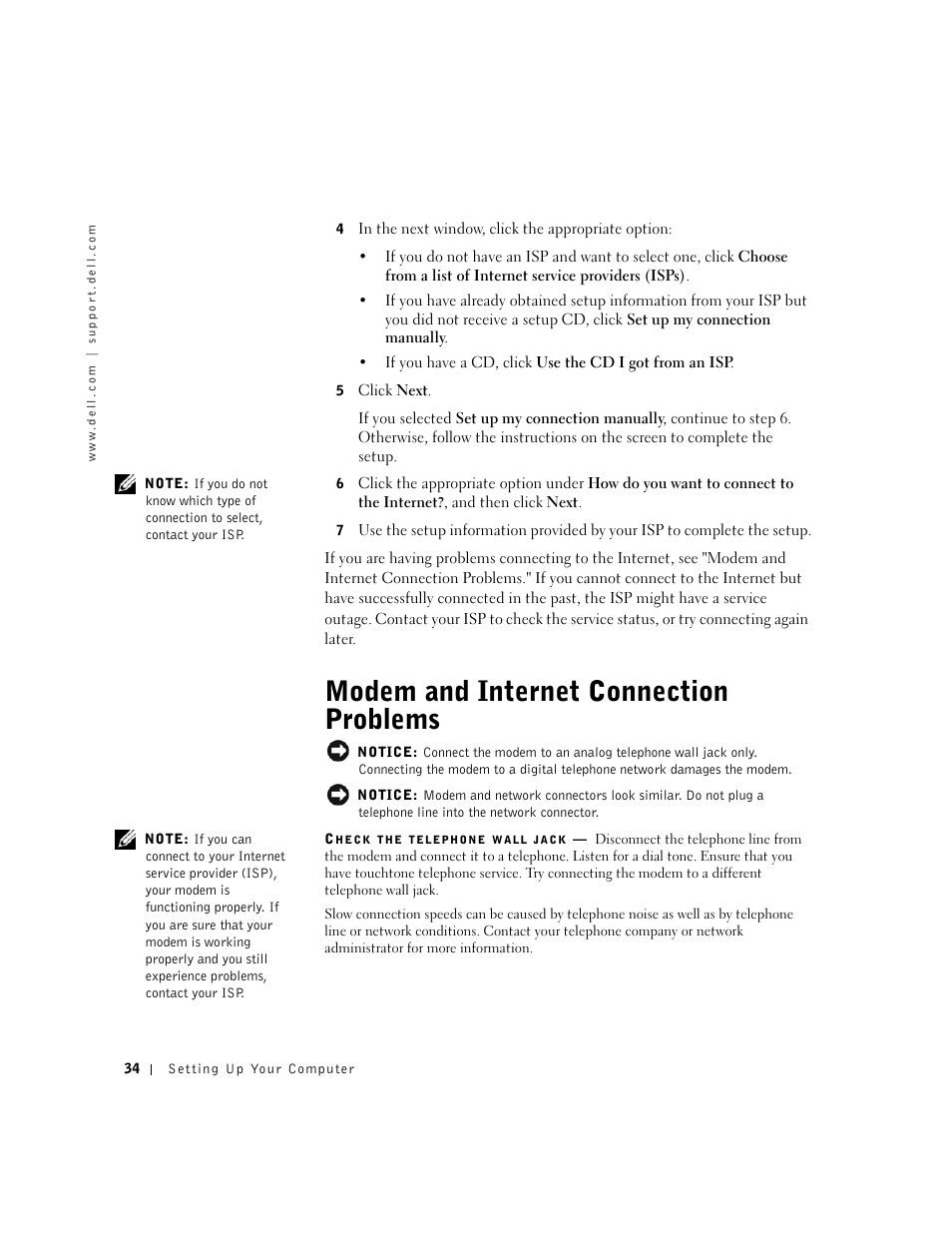 Modem and internet connection problems | Dell Inspiron 1100 User Manual | Page 34 / 164