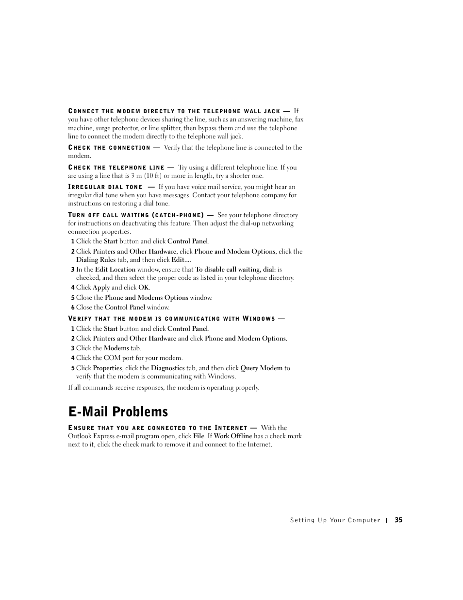 E-mail problems | Dell Inspiron 1100 User Manual | Page 35 / 164