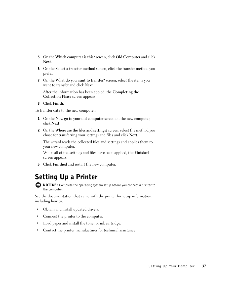 Setting up a printer | Dell Inspiron 1100 User Manual | Page 37 / 164