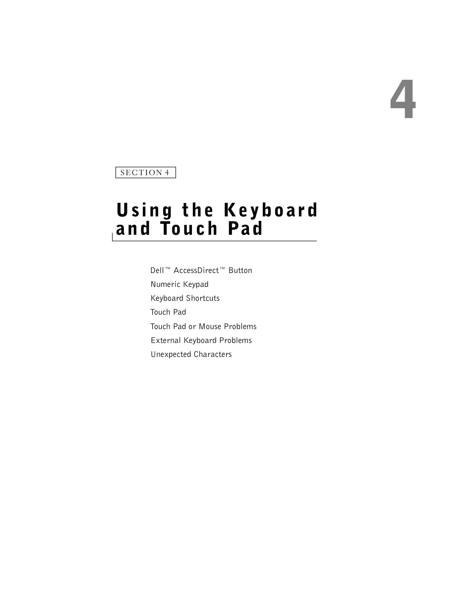 Using the keyboard and touch pad, 4 using the keyboard and touch pad | Dell Inspiron 1100 User Manual | Page 47 / 164