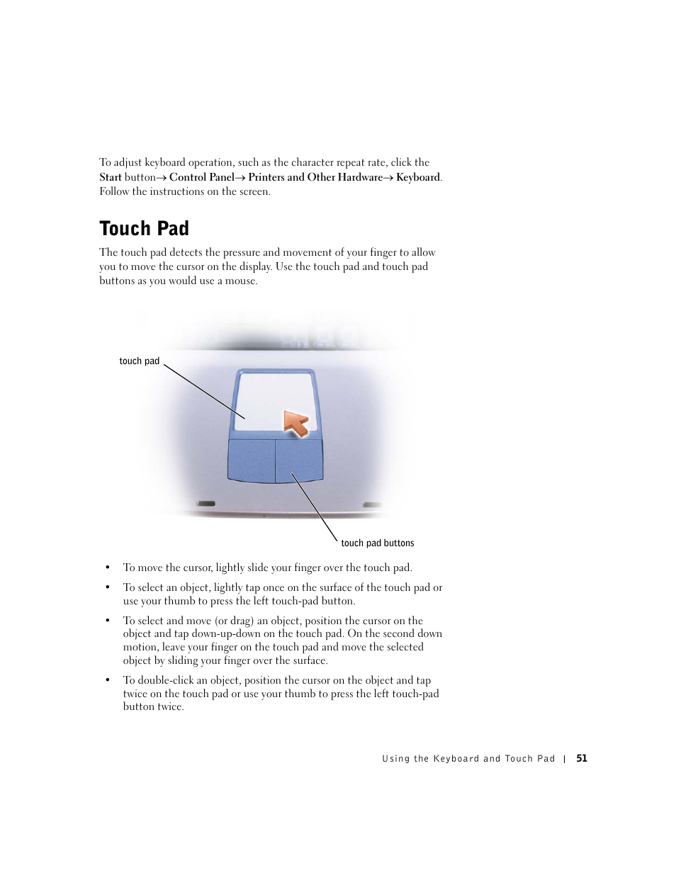 Touch pad | Dell Inspiron 1100 User Manual | Page 51 / 164