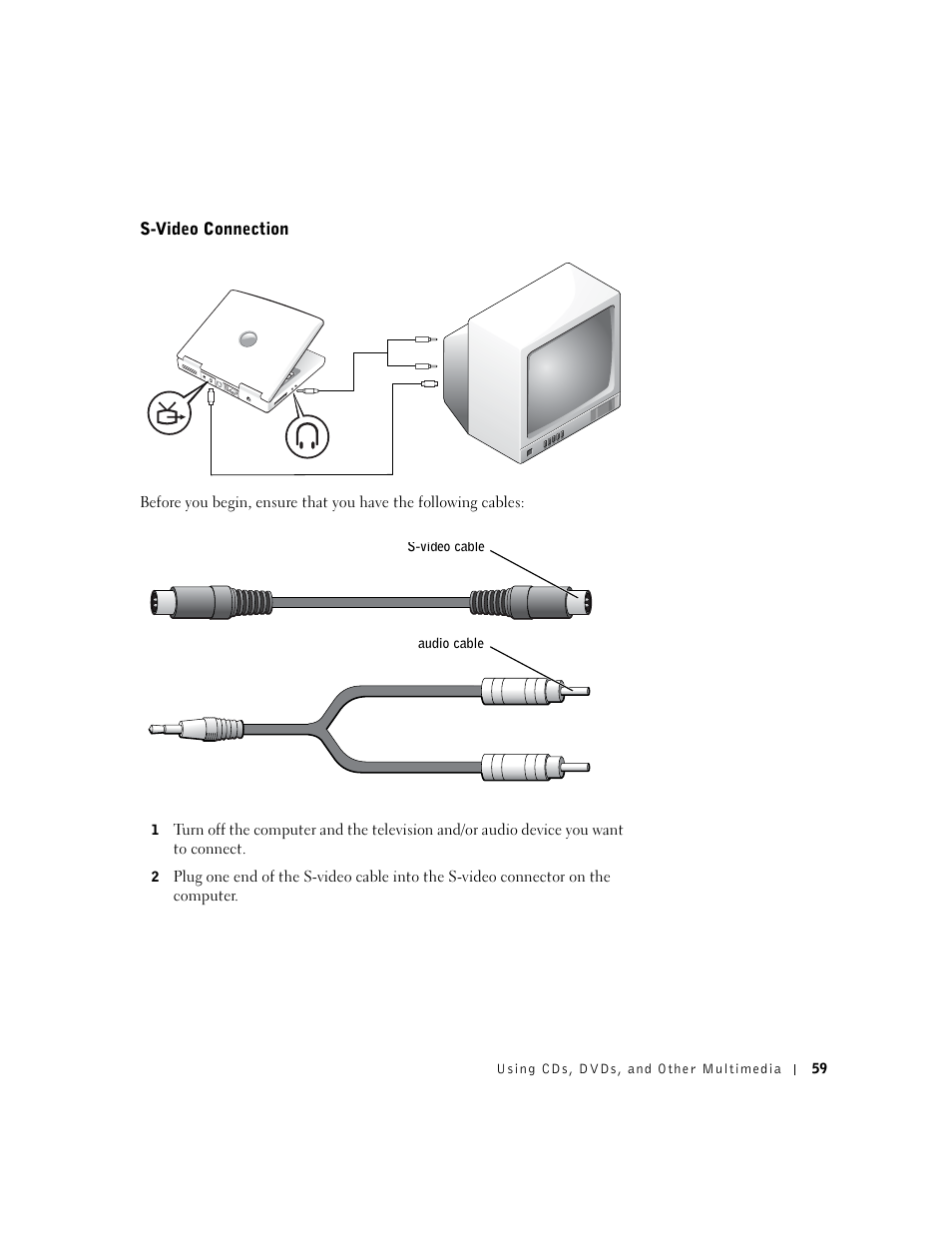 S-video connection | Dell Inspiron 1100 User Manual | Page 59 / 164