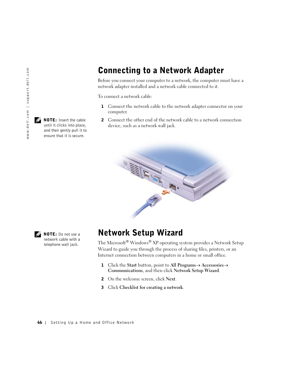 Connecting to a network adapter, Network setup wizard | Dell Inspiron 1100 User Manual | Page 66 / 164