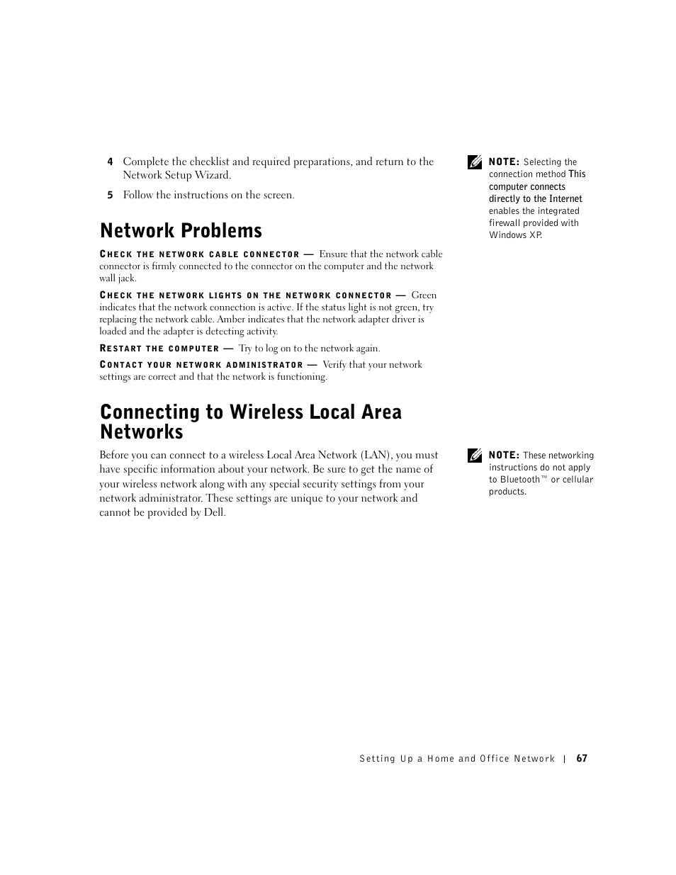 Network problems, Connecting to wireless local area networks | Dell Inspiron 1100 User Manual | Page 67 / 164