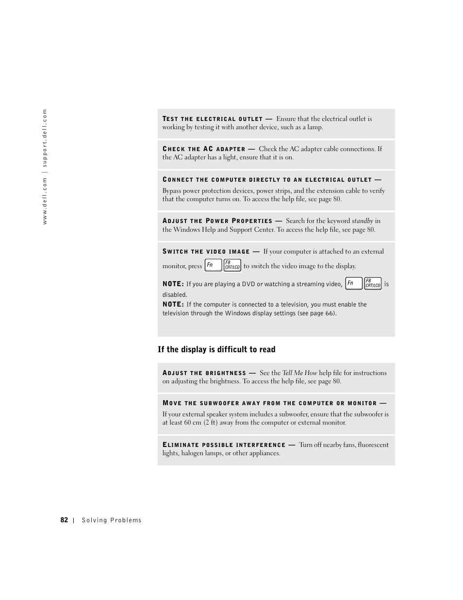 If the display is difficult to read | Dell Inspiron 1100 User Manual | Page 82 / 164