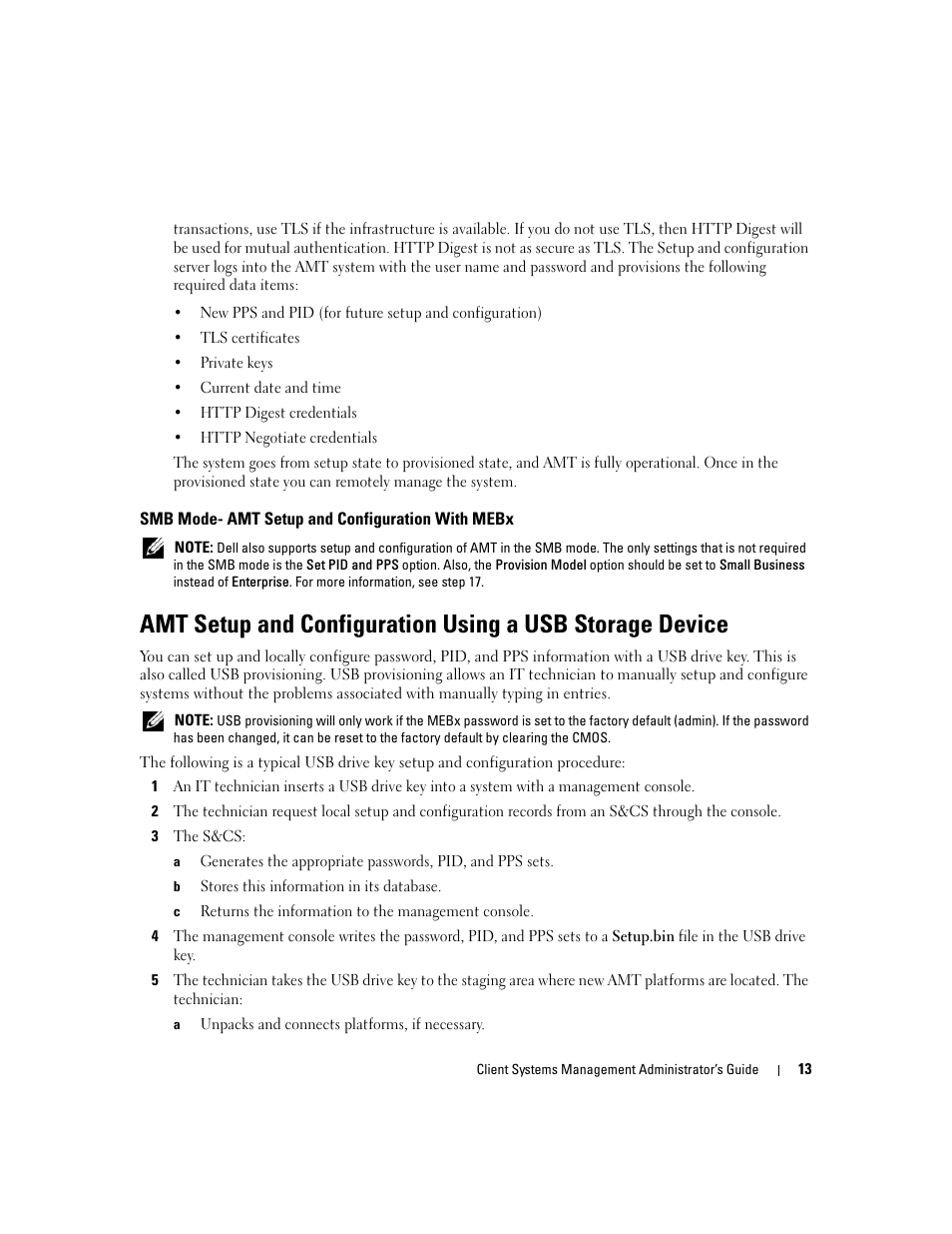 Smb mode- amt setup and configuration with mebx | Dell OptiPlex 745c (Early 2007) User Manual | Page 13 / 20