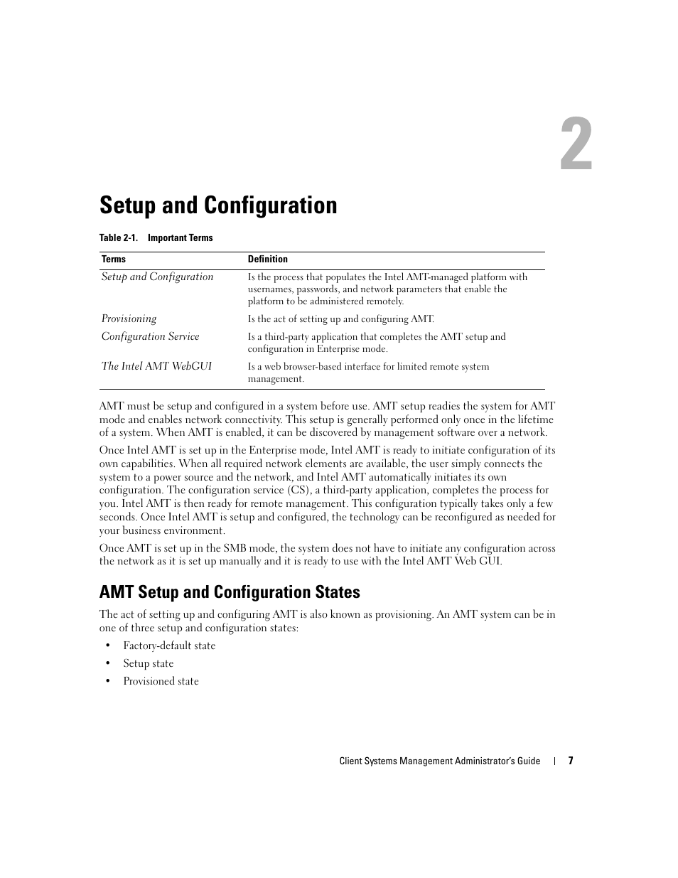 Setup and configuration, Amt setup and configuration states | Dell OptiPlex 745c (Early 2007) User Manual | Page 7 / 20