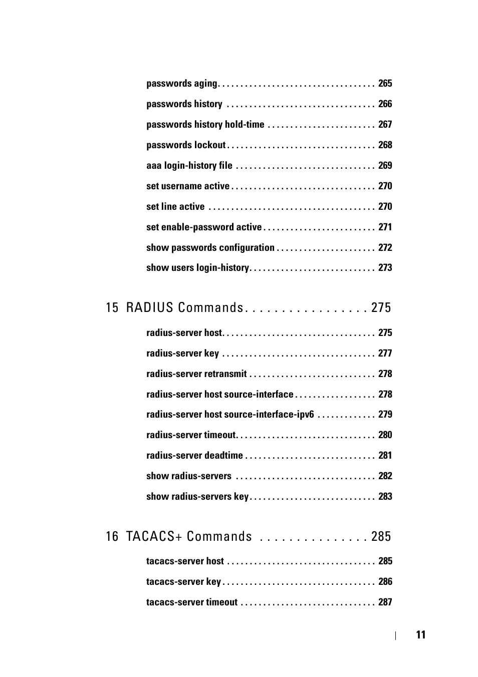 15 radius commands, 16 tacacs+ commands | Dell PowerEdge VRTX User Manual | Page 11 / 832