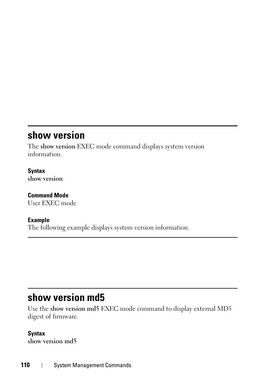 Show version, Show version md5 | Dell PowerEdge VRTX User Manual | Page 110 / 832