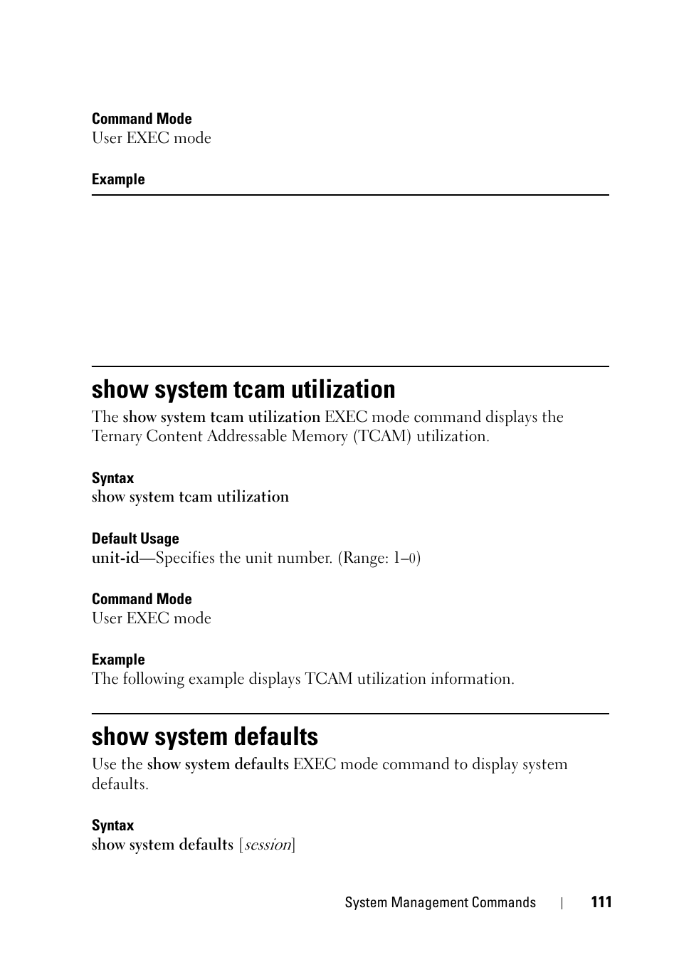 Show system tcam utilization, Show system defaults | Dell PowerEdge VRTX User Manual | Page 111 / 832