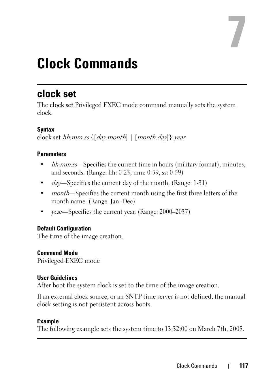 Clock commands, Clock set, 5 clock commands | Dell PowerEdge VRTX User Manual | Page 117 / 832