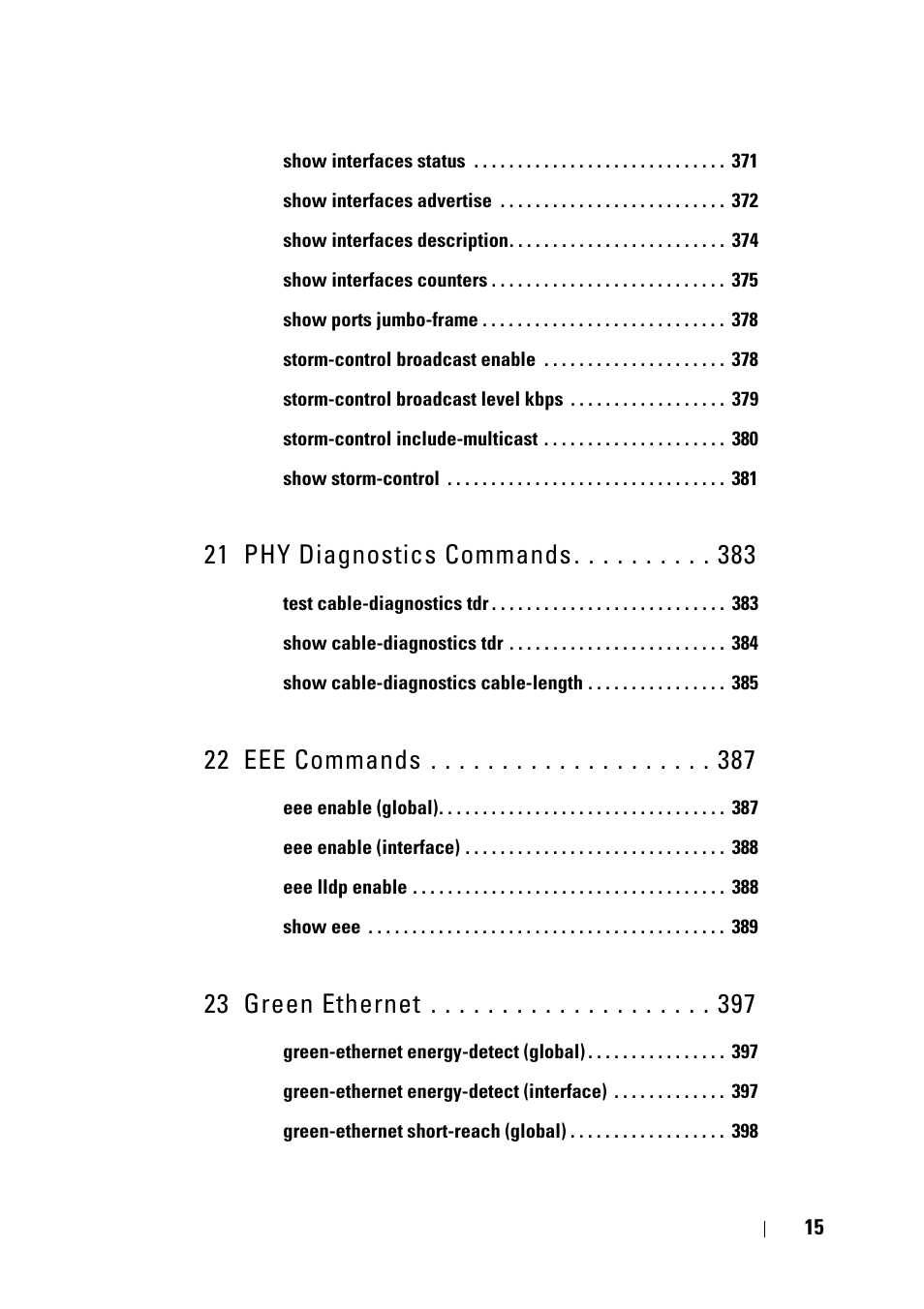 21 phy diagnostics commands, 22 eee commands, 23 green ethernet | Dell PowerEdge VRTX User Manual | Page 15 / 832
