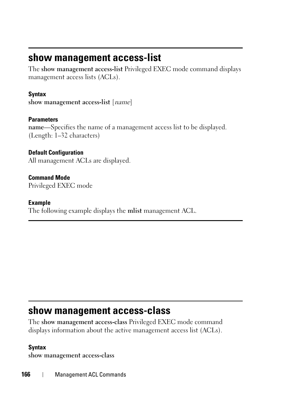 Show management access-list, Show management access-class | Dell PowerEdge VRTX User Manual | Page 166 / 832