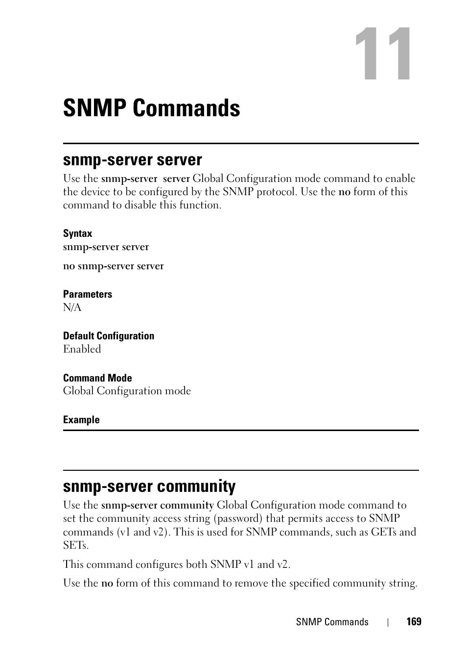 Snmp commands, Snmp-server server, Snmp-server community | 9 snmp commands | Dell PowerEdge VRTX User Manual | Page 169 / 832