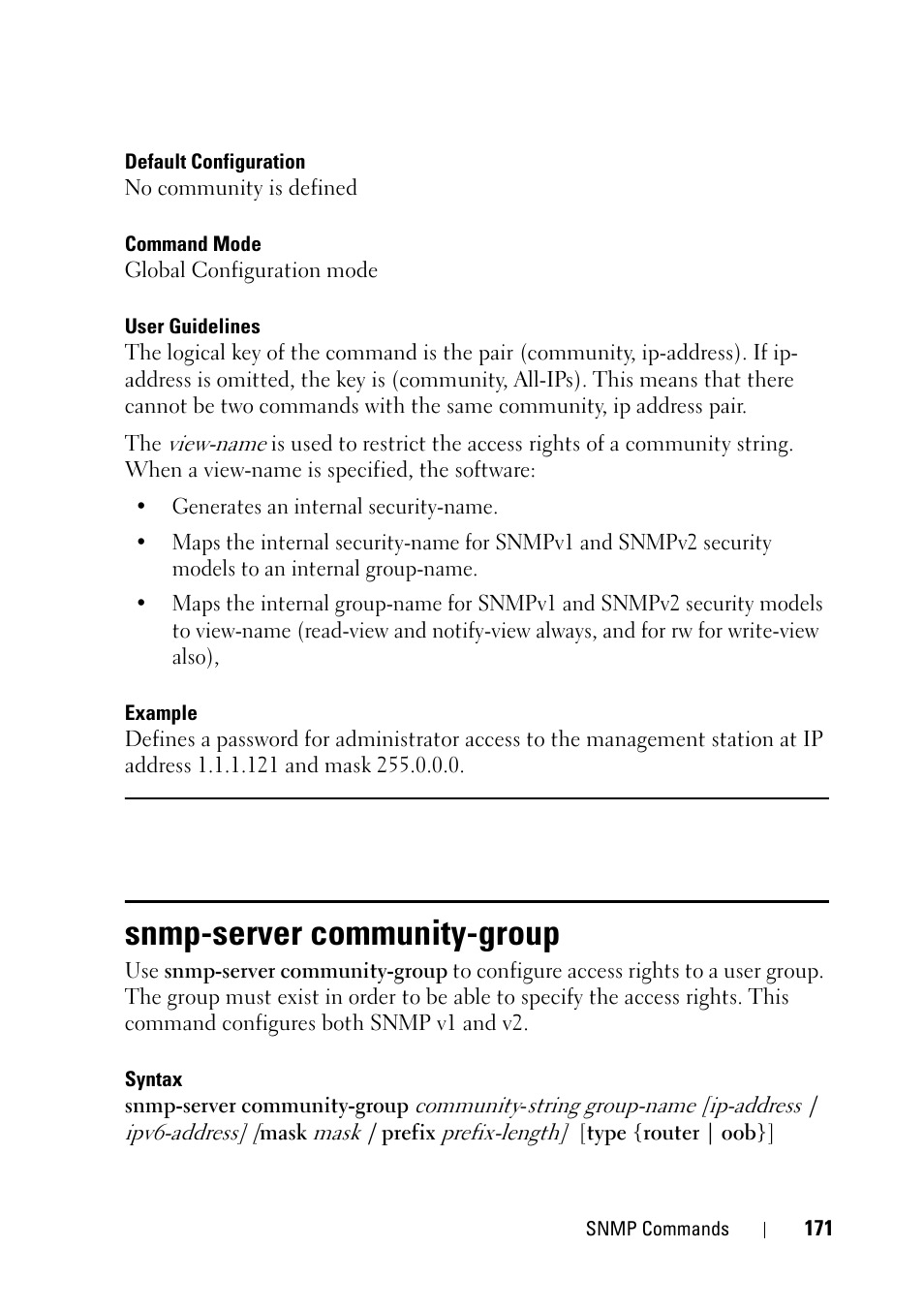 Snmp-server community-group | Dell PowerEdge VRTX User Manual | Page 171 / 832