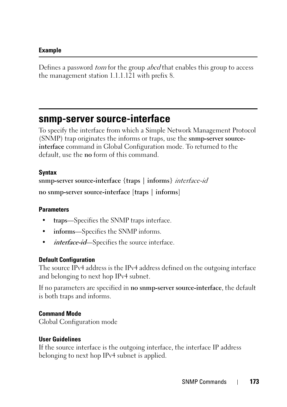 Snmp-server source-interface | Dell PowerEdge VRTX User Manual | Page 173 / 832
