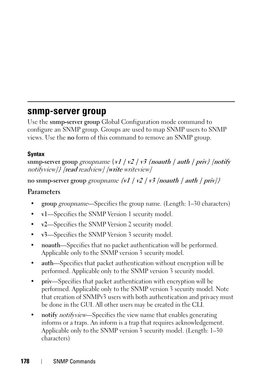 Snmp-server group, Snmp-server, Group | Dell PowerEdge VRTX User Manual | Page 178 / 832