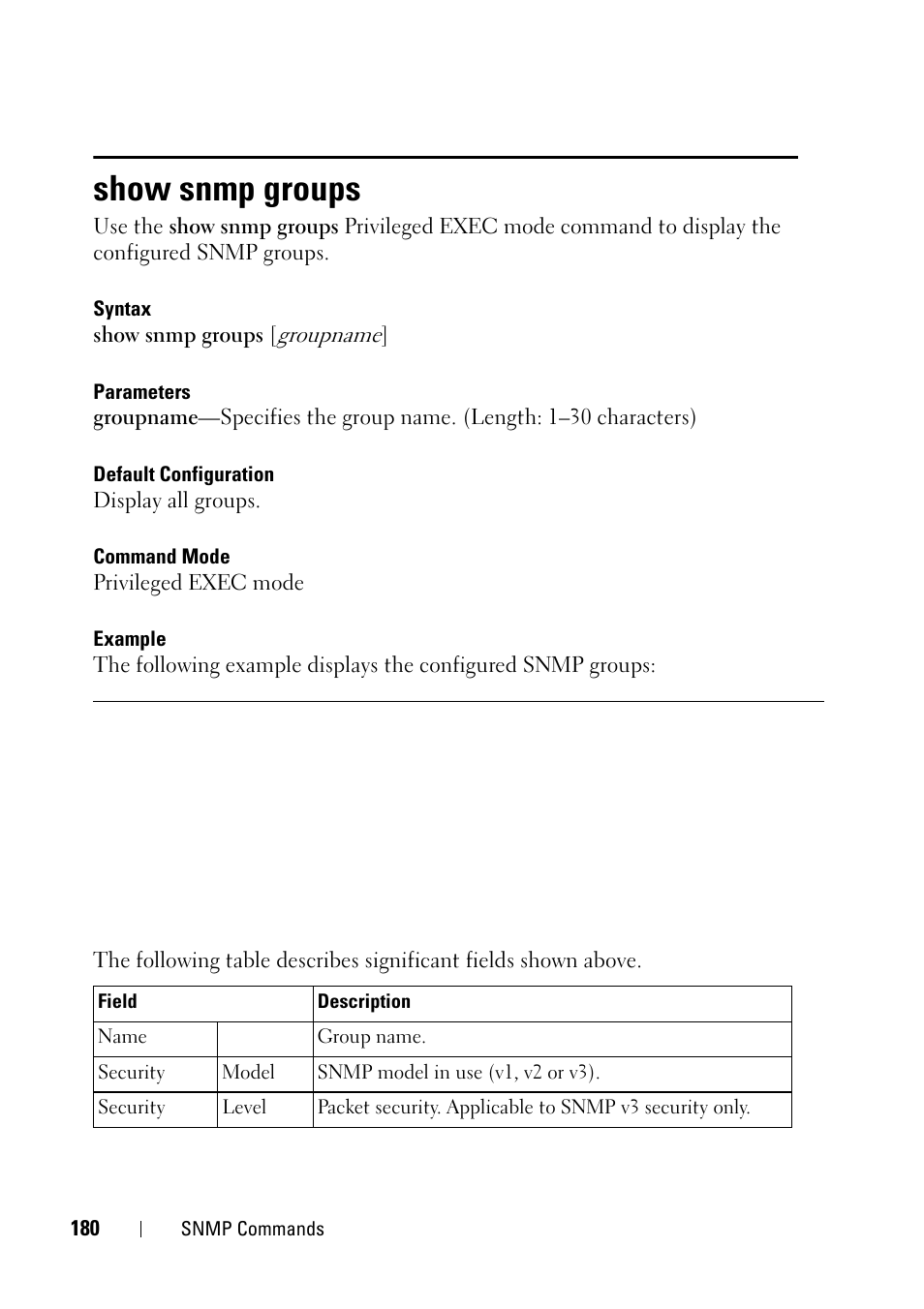 Show snmp groups | Dell PowerEdge VRTX User Manual | Page 180 / 832