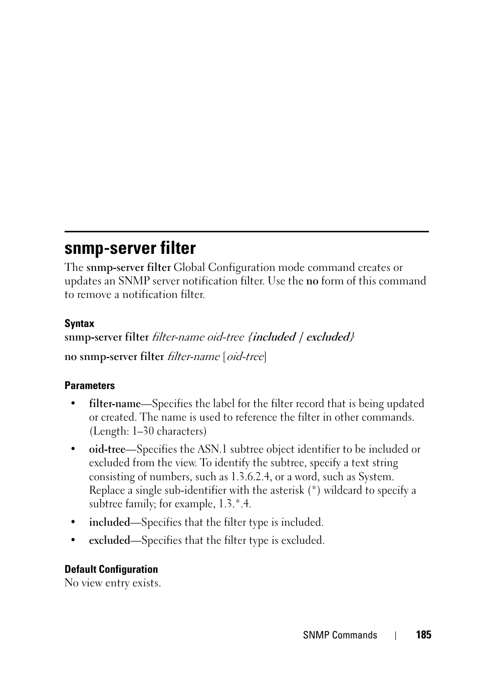 Snmp-server filter | Dell PowerEdge VRTX User Manual | Page 185 / 832
