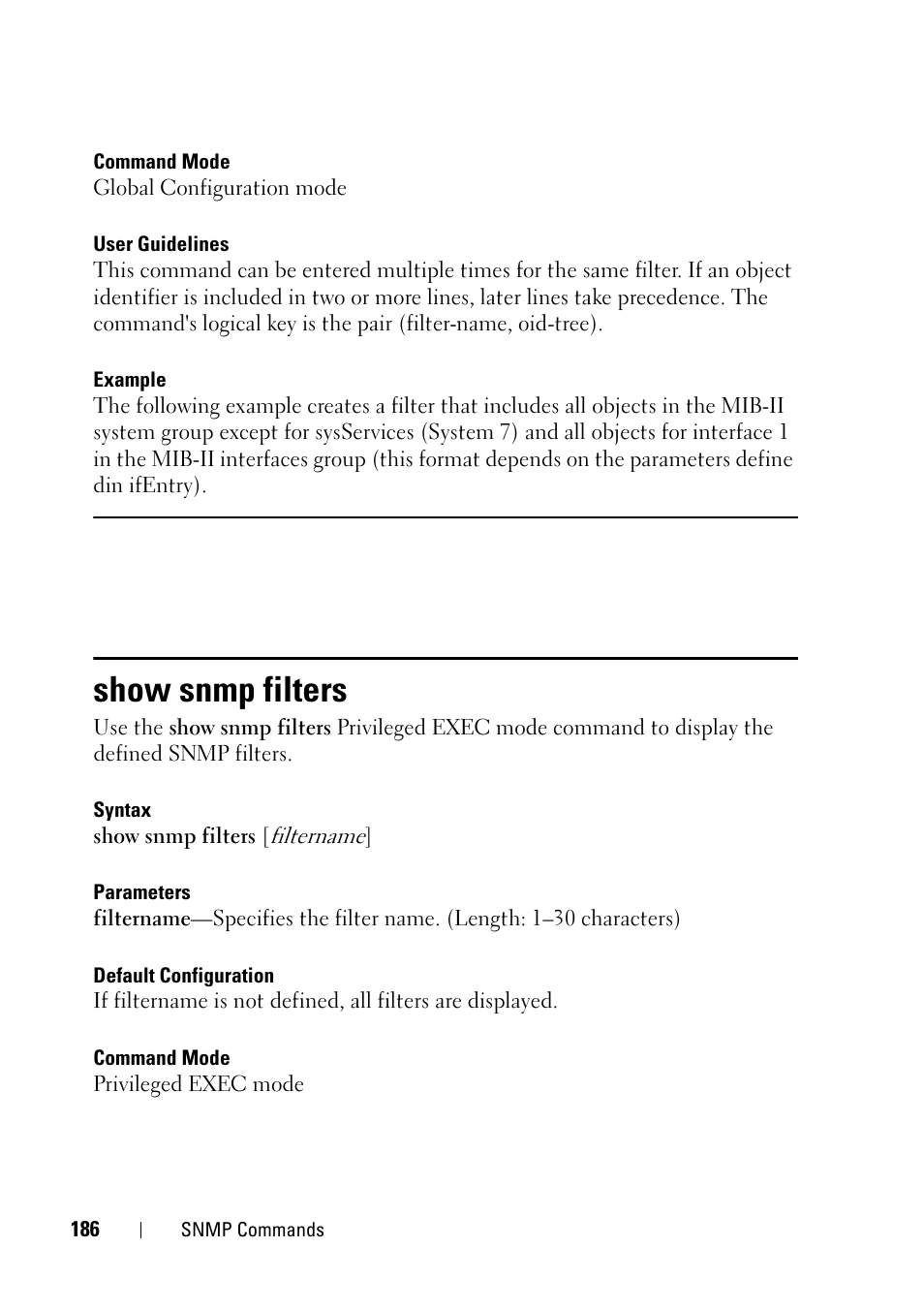 Show snmp filters | Dell PowerEdge VRTX User Manual | Page 186 / 832
