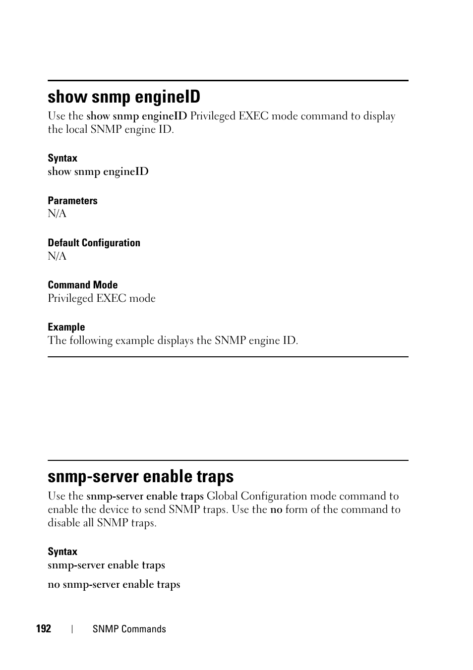 Show snmp engineid, Snmp-server enable traps | Dell PowerEdge VRTX User Manual | Page 192 / 832