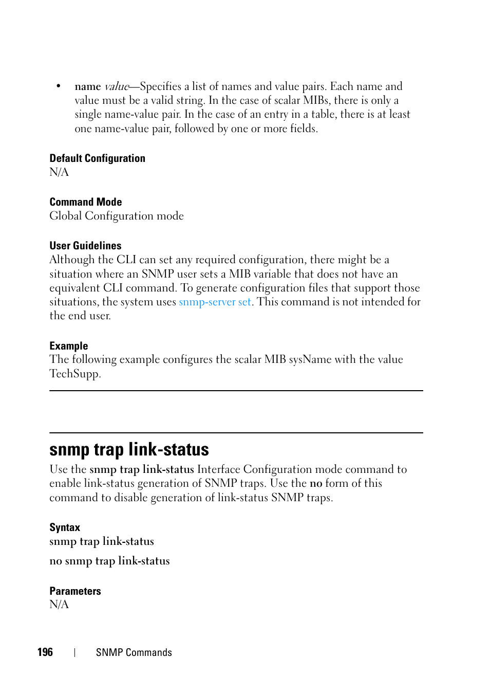 Snmp trap link-status | Dell PowerEdge VRTX User Manual | Page 196 / 832
