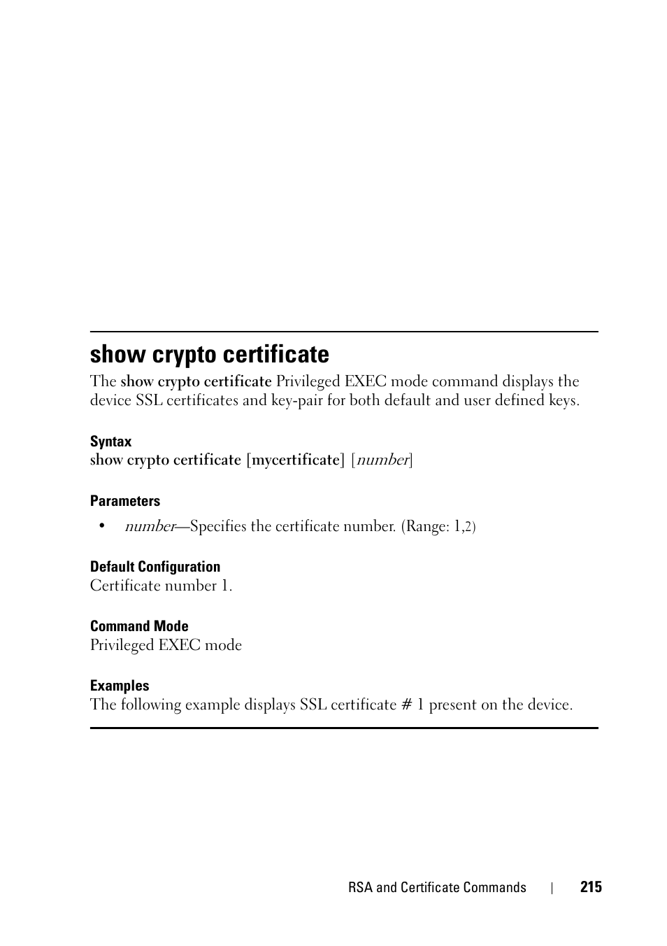 Show crypto certificate | Dell PowerEdge VRTX User Manual | Page 215 / 832