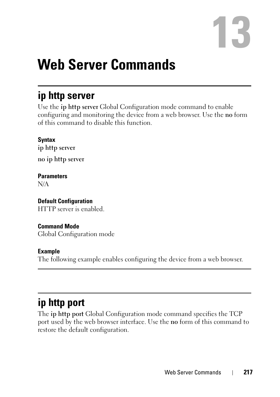 Web server commands, Ip http server, Ip http port | 11 web server commands | Dell PowerEdge VRTX User Manual | Page 217 / 832