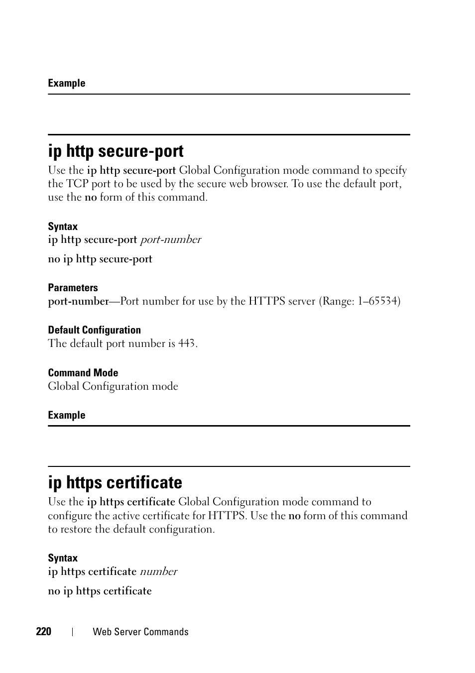 Ip http secure-port, Ip https certificate | Dell PowerEdge VRTX User Manual | Page 220 / 832