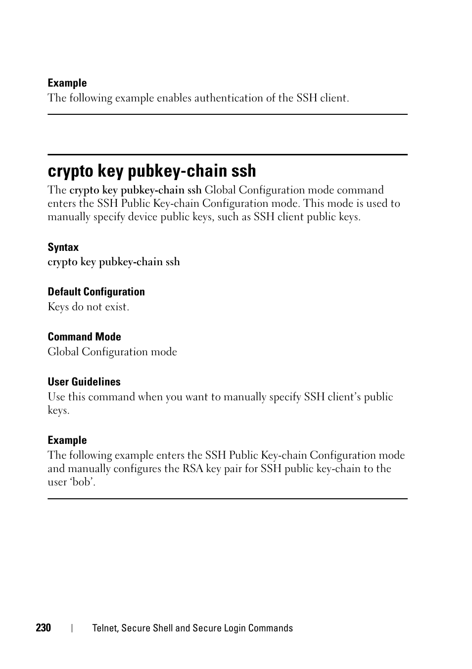 Crypto key pubkey-chain ssh | Dell PowerEdge VRTX User Manual | Page 230 / 832