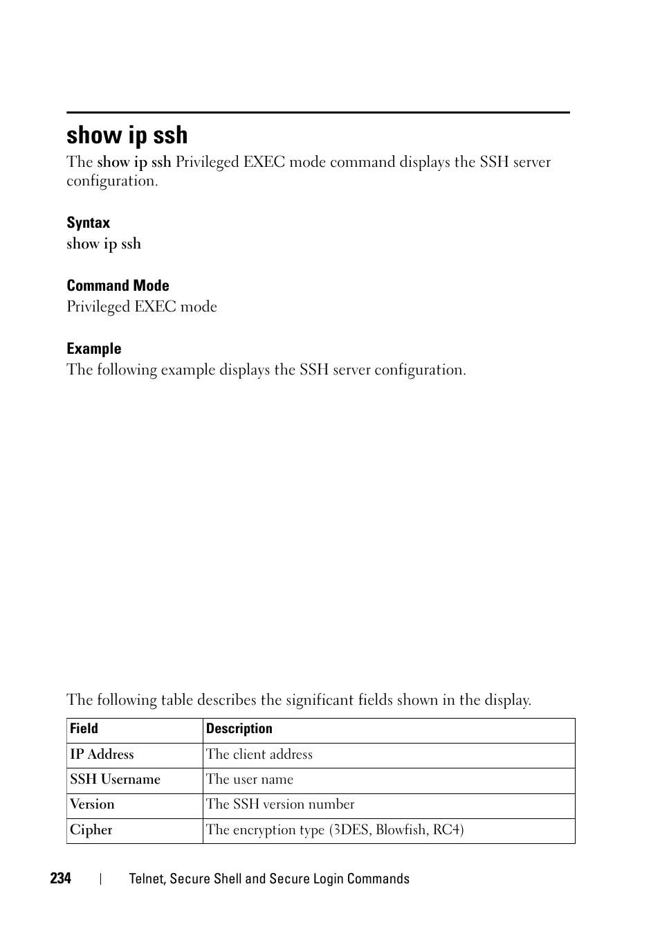 Show ip ssh | Dell PowerEdge VRTX User Manual | Page 234 / 832