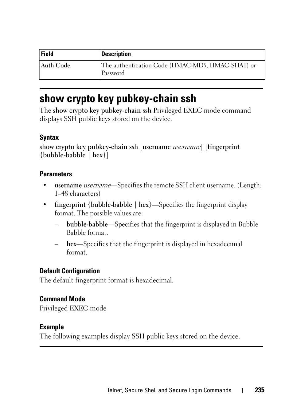 Show crypto key pubkey-chain ssh | Dell PowerEdge VRTX User Manual | Page 235 / 832