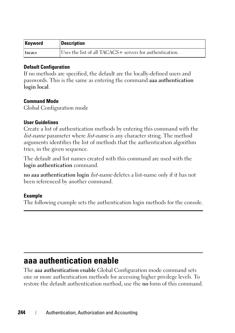 Aaa authentication enable | Dell PowerEdge VRTX User Manual | Page 244 / 832
