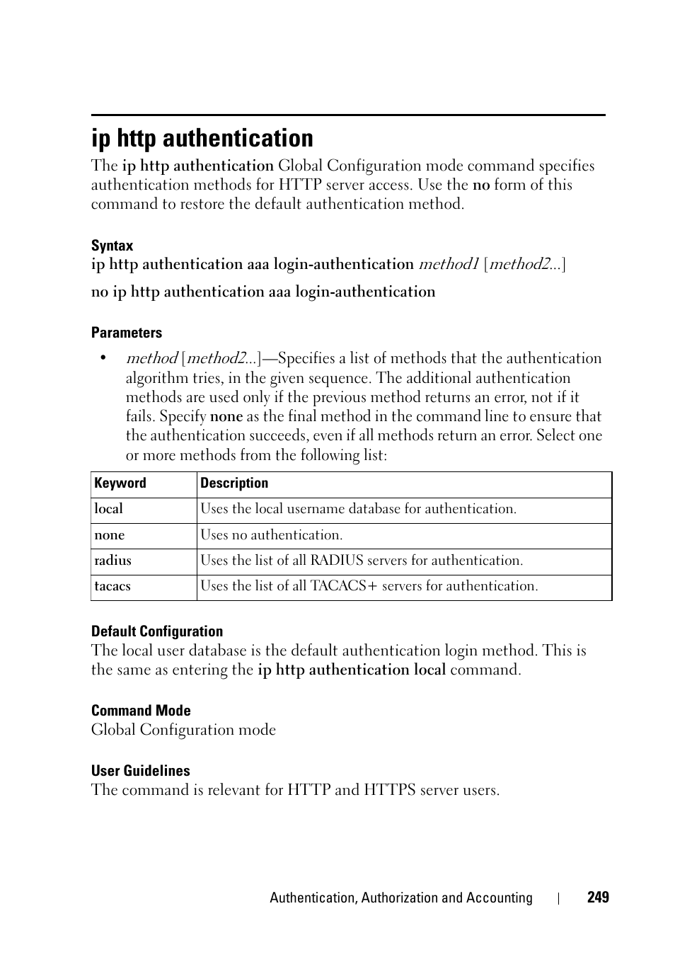 Ip http authentication | Dell PowerEdge VRTX User Manual | Page 249 / 832