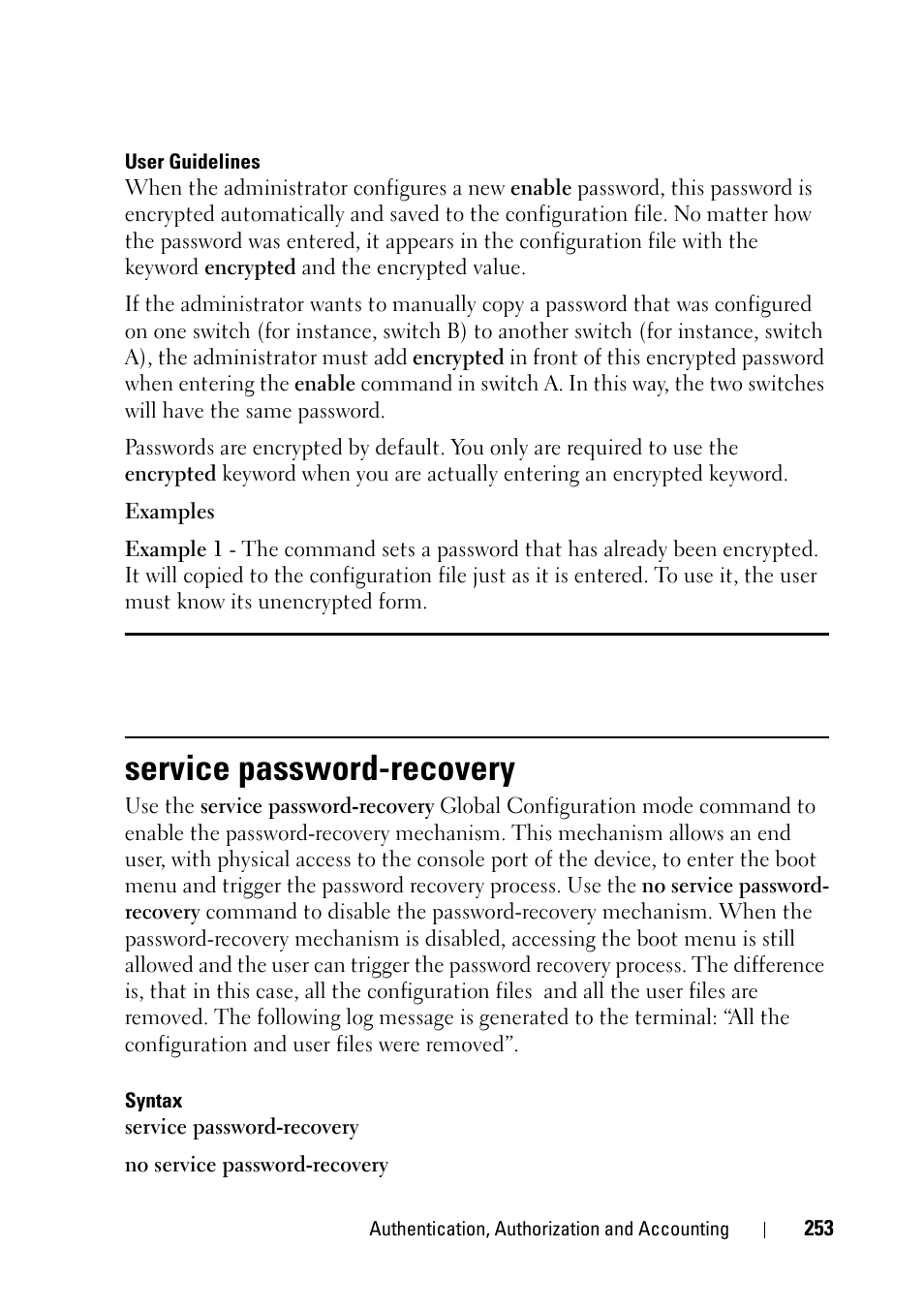 Service password-recovery | Dell PowerEdge VRTX User Manual | Page 253 / 832