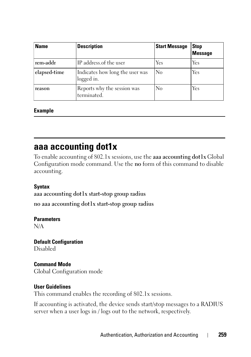 Aaa accounting dot1x | Dell PowerEdge VRTX User Manual | Page 259 / 832